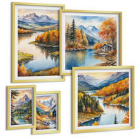 BILDER SET 5er Set - 50x50 cm & 20x30 cm & 40x60 cm Goldrahmen - Berglandschaft mit einem Fluss - Goldfarben, Kunststoff (40/60cm) - TULUP