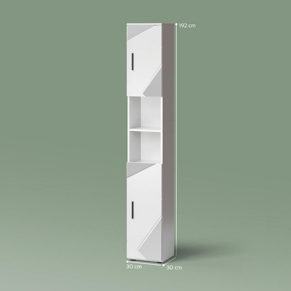 BADSCHRANK Ronco Weiß Hochglanz mit Einsätzen 30 x 192 cm - Weiß Hochglanz/Grau, Holzwerkstoff (30/192/30cm) - Livinity®