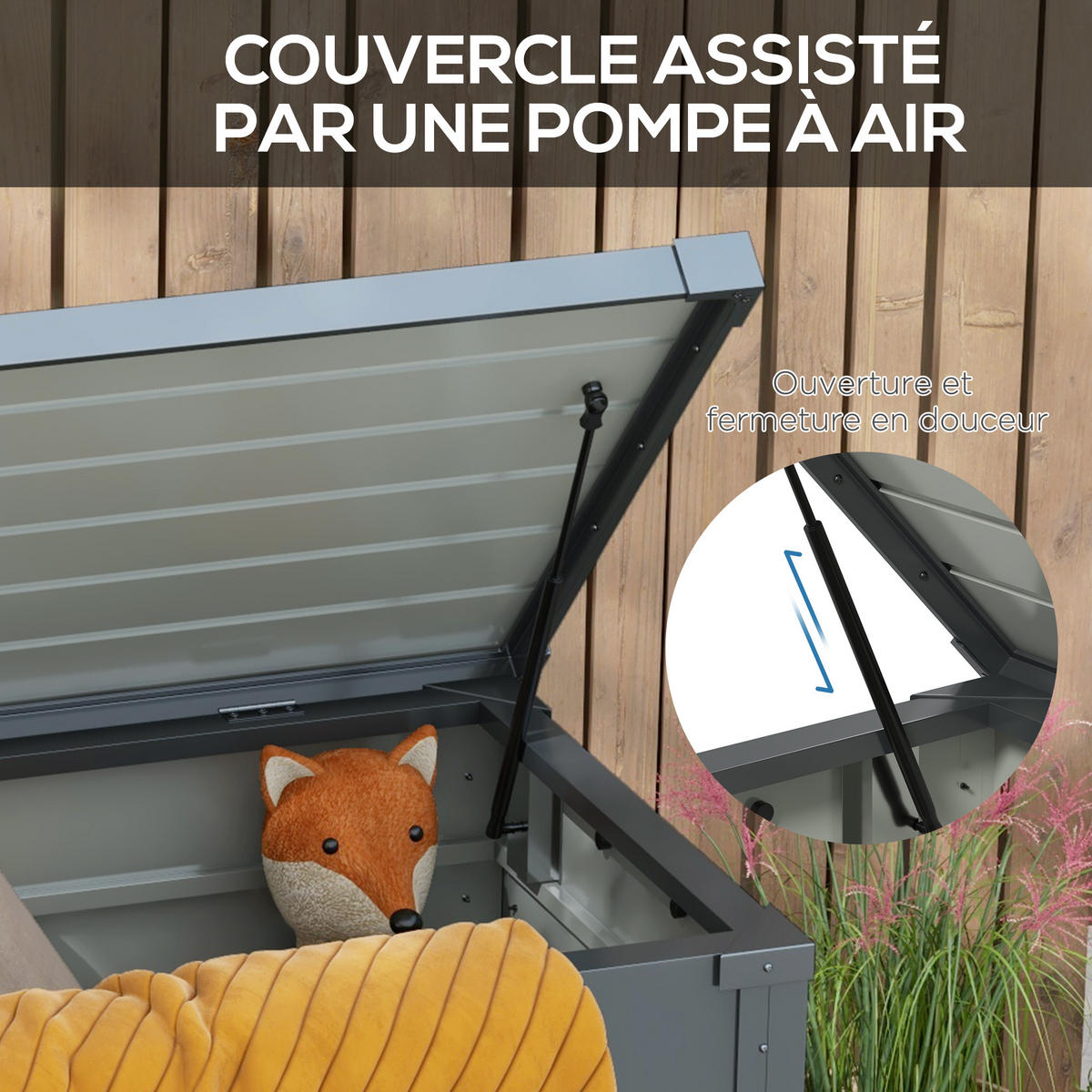 KISSENBOX DE-18675 311 L mit Gasfeder und Rollen Grau - Dunkelgrau, Metall (62/66/120cm) - ComfortXL