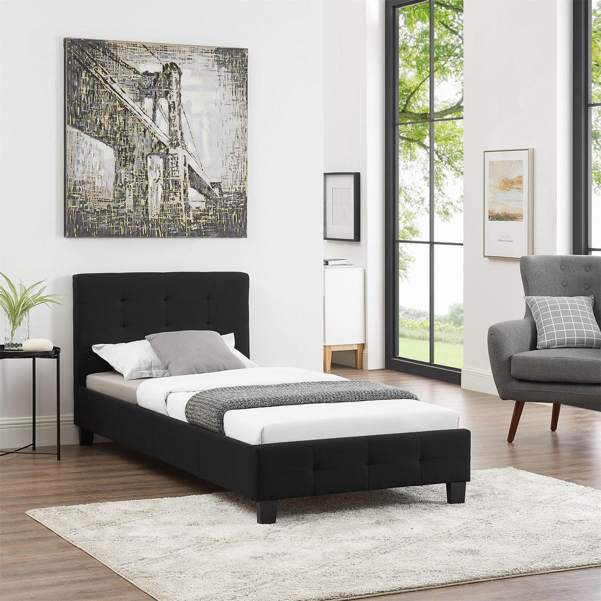 POLSTERBETT OHIO 90X200 CM - Schwarz, Textil (90/200cm) - CARO-Möbel