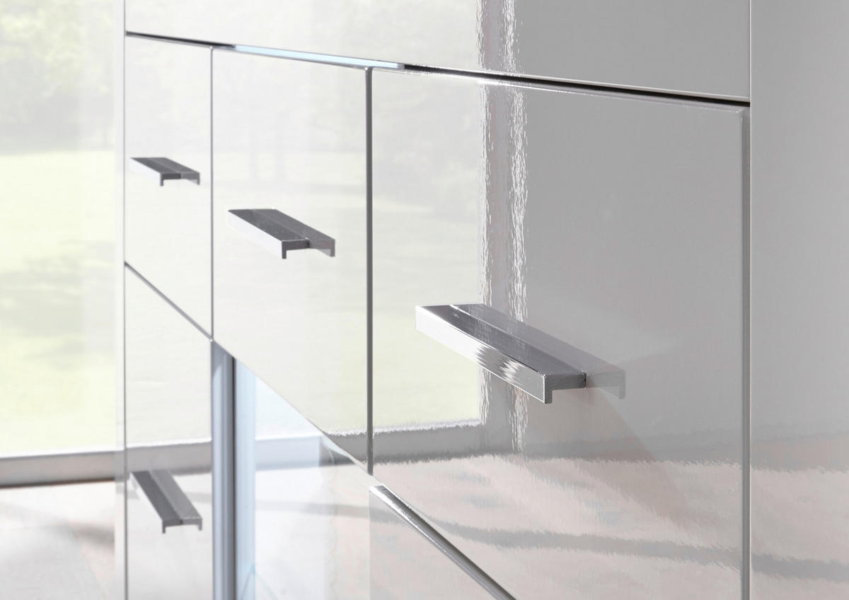WOHNWAND weiß Hochglanz, Wohnkombination 4-teilig 300 x 198 cm - Chromfarben/Weiß Hochglanz, Glas/Holzwerkstoff (300/198/45cm) - Furn.Design