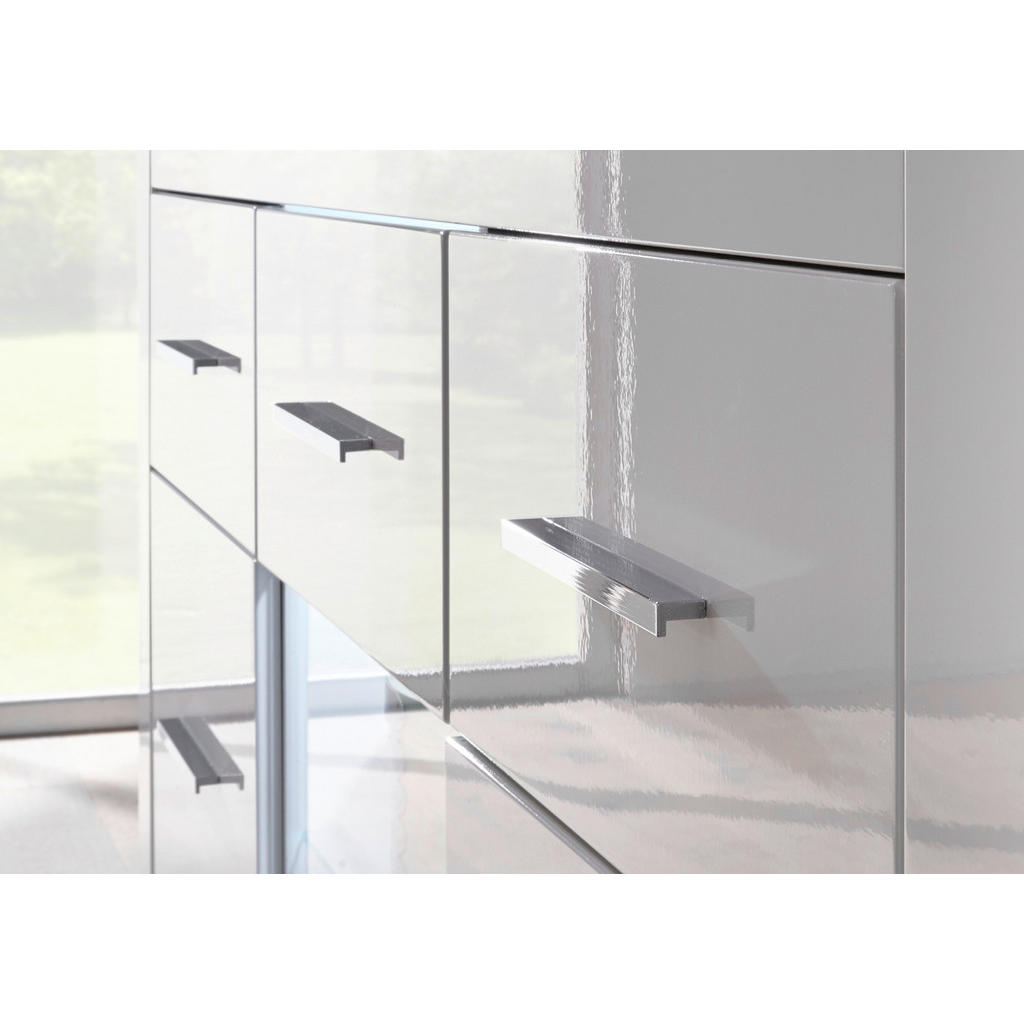 Thumbnail - Furn.Design Wohnwand, Weiß Hochglanz, Metall, Nachbildung, Uni, 3 Fächer, 2 Schubladen, 300x198x45 cm, Wohnzimmer, Wohnw...