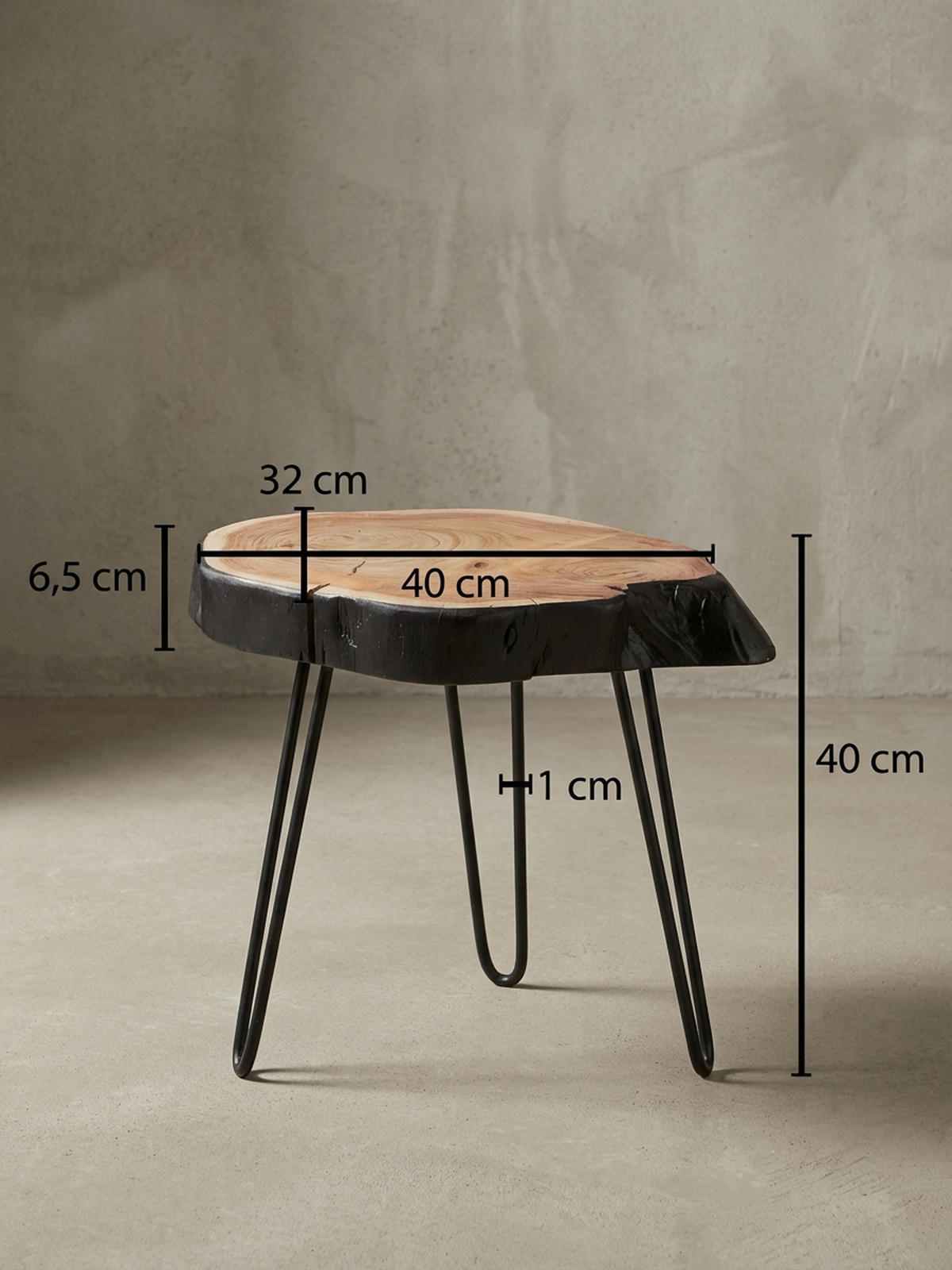 BEISTELLTISCH – Massivholz Natur Baumkante handgefertigt Industrial - Beige/Schwarz, Holz/Metall (32/40/40cm) - KADIMA DESIGN