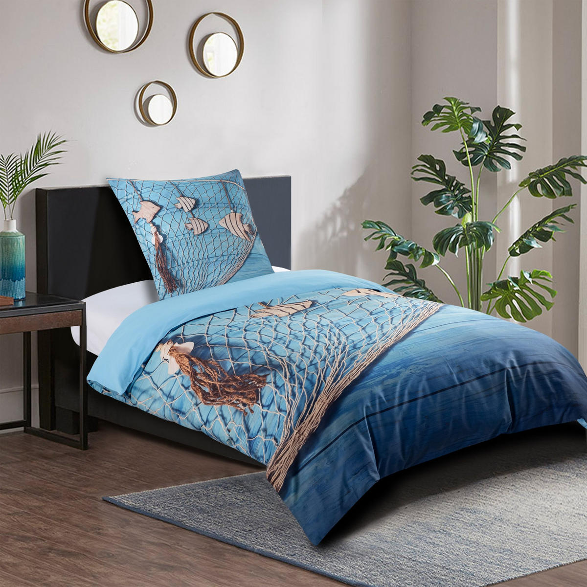 BETTWÄSCHE 4-teilig Seefahrt - Blau, Naturmaterialien (135/200cm) - Sanilo