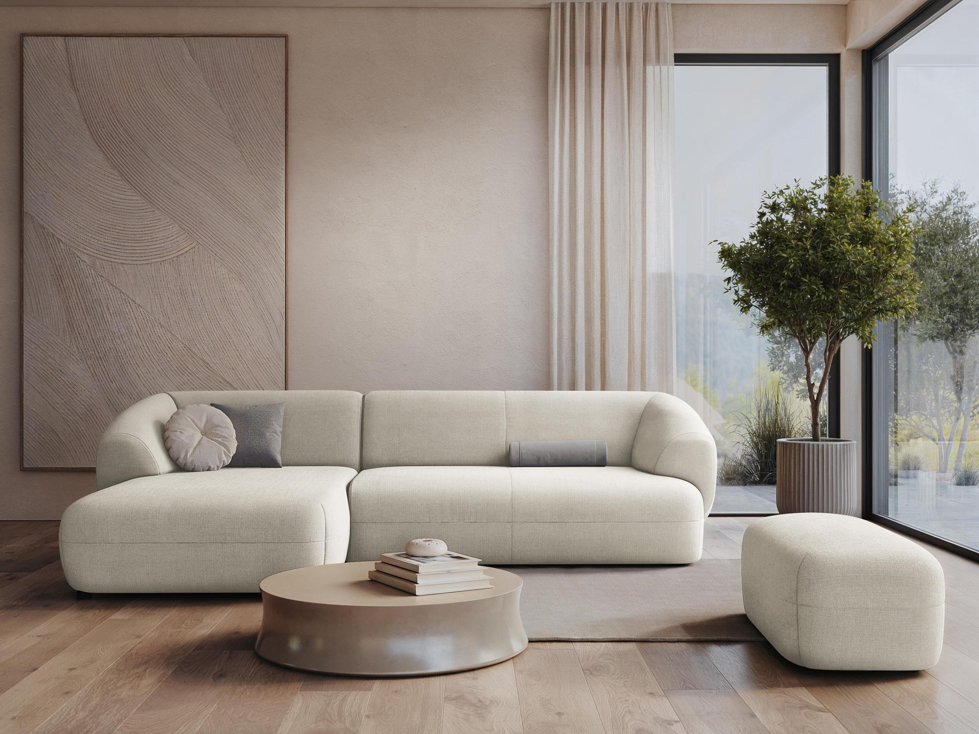 Thumbnail - Makamii 4-Sitzer-Sofa, Dunkelblau, Textil, Füllung: Schaumstoff, 232x81x98 cm, Made in EU, Wohnzimmer, Sofas & Couches, ...