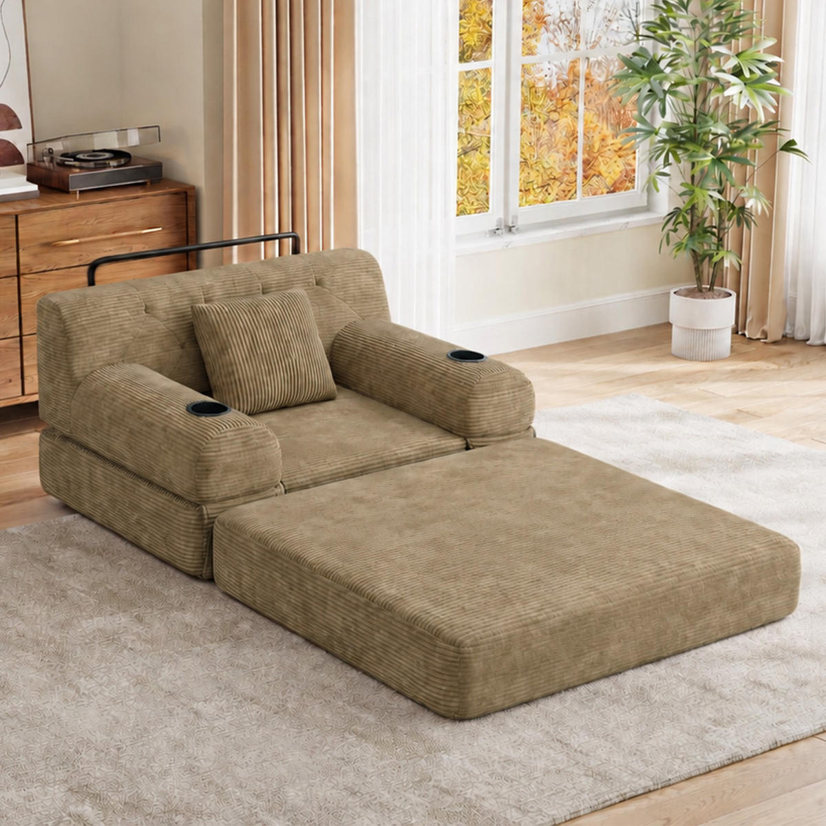 SCHLAFSESSEL Cord komprimiert, DE-42543, Khaki - Sandfarben, Metall (107/81/80cm) - ComfortXL