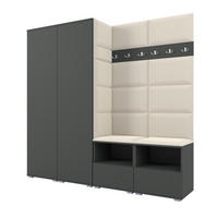 GARDEROBE NELA VI 200 cm (Kompaktgarderobe Graphit mit Sitzpolster Creme 01 Schrank & Paneel) - Silberfarben/Creme, Holz/Holzwerkstoff (200/187/40cm) - Ravio