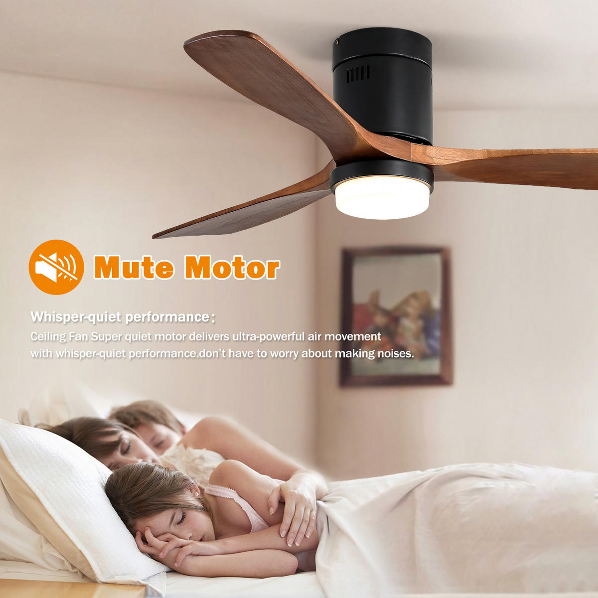 DECKENVENTILATOR DE-16295 52 Zoll mit 3 Massivholzflügeln & LED Walnuss - Schwarz, Holz/Metall (132/132/30cm) - ComfortXL
