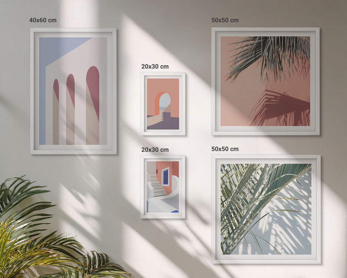 BILDER SET 5er Set - 50x50 cm & 20x30 cm & 40x60 cm Weißer Rahmen - Illustrationen der Stadtarchitektur - Weiß, Kunststoff (40/60cm) - TULUP