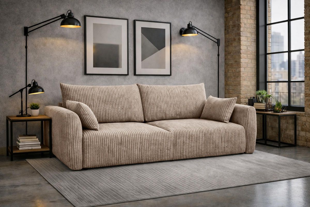 SOFA Mit Schlaffunktion Und Bettkasten, Cordstoff Poso, Dunkelbeige, Zephira - Beige, Holz (238/87/102cm) - Kaiser Möbel