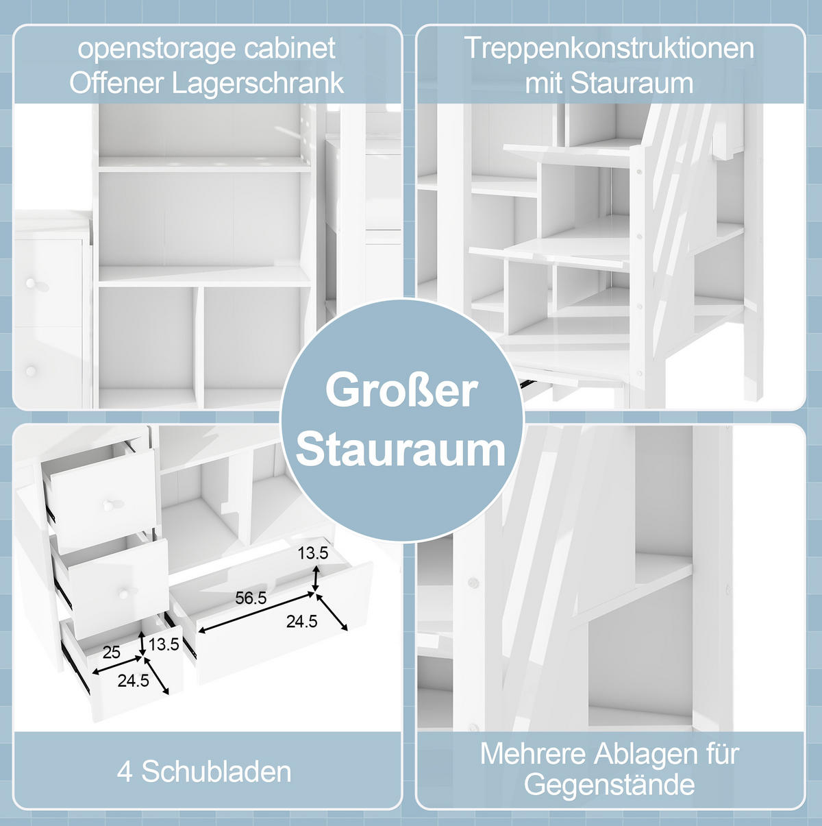 HOCHBETT 90/200 cm aus Kiefer und MDF mit Schreibtisch und Stauraumleiter Weiß - Weiß, Holz (90/200cm) - Modenvie
