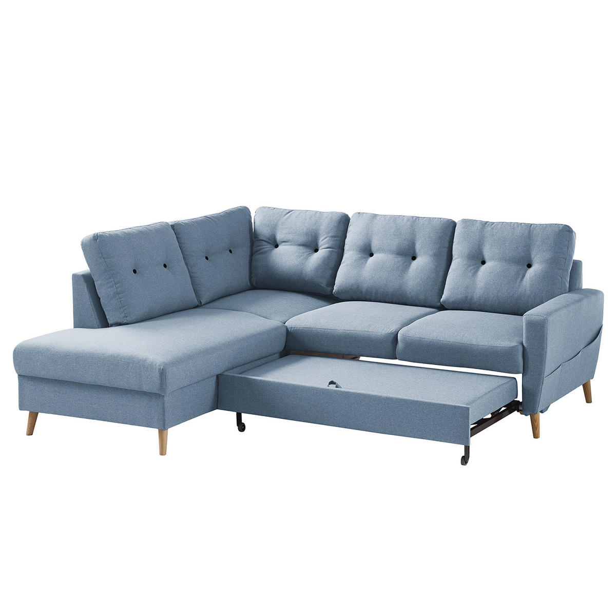 ECKSOFA mit Ottomane - Webstoff - Hellbraun/Grau, Holz/Textil (230/200cm) - home24