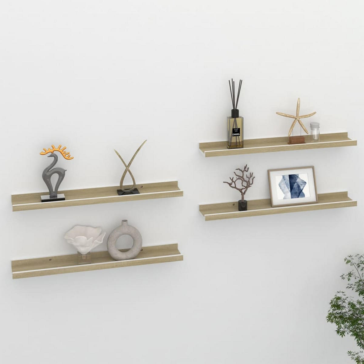 WANDREGALE 4 Stk. Weiß und Sonoma-Eiche 60x9x3 cm - Weiß, Holzwerkstoff (60/3/9cm) - furnicato