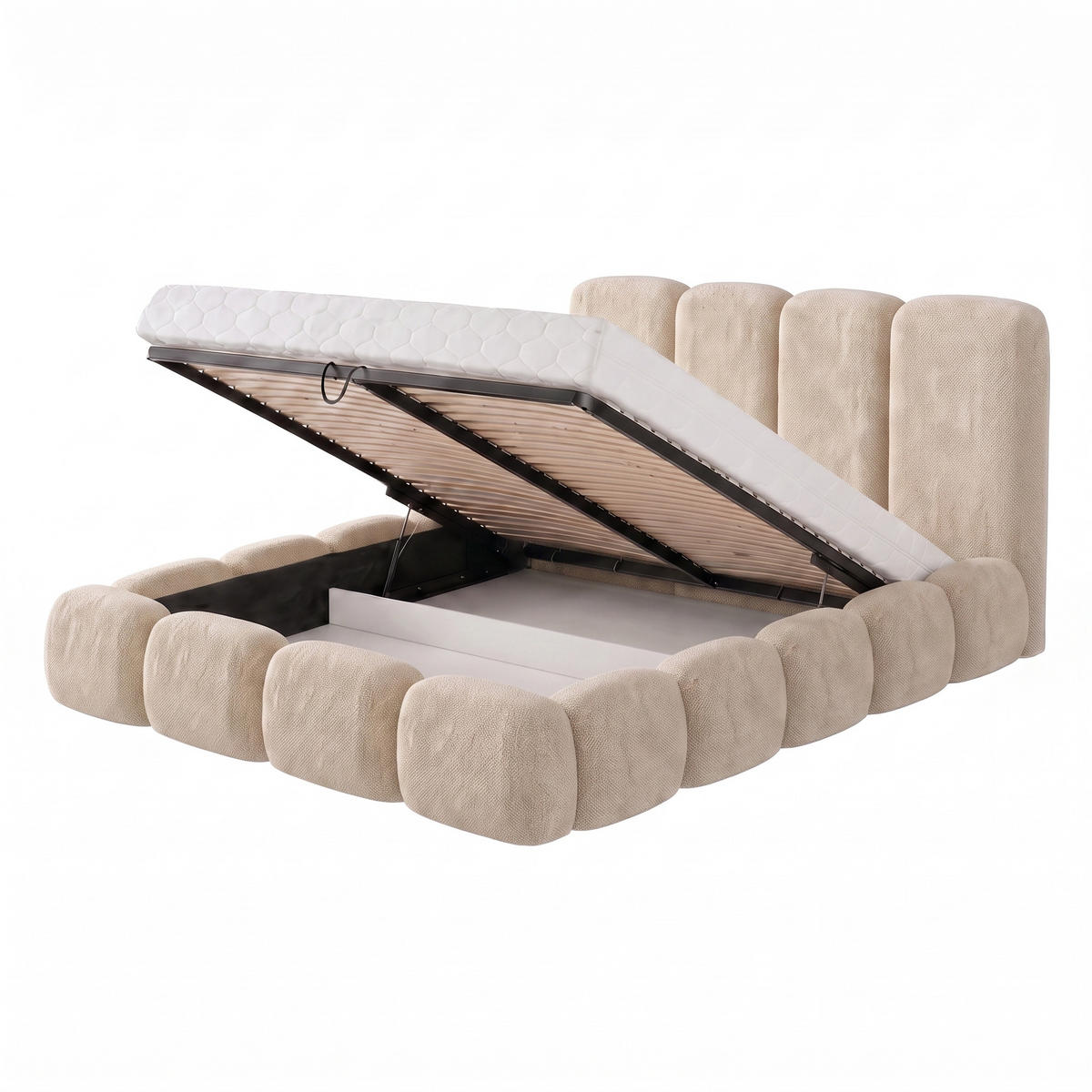 POLSTERBETT SUENO MAXI 180x200 cm in Creme, gepolstertes Kopfteil, Metalllattenrost, Bettkasten, Chenille-Stoff - Creme/Naturfarben, Holz/Textil (180/200cm) - Muffo