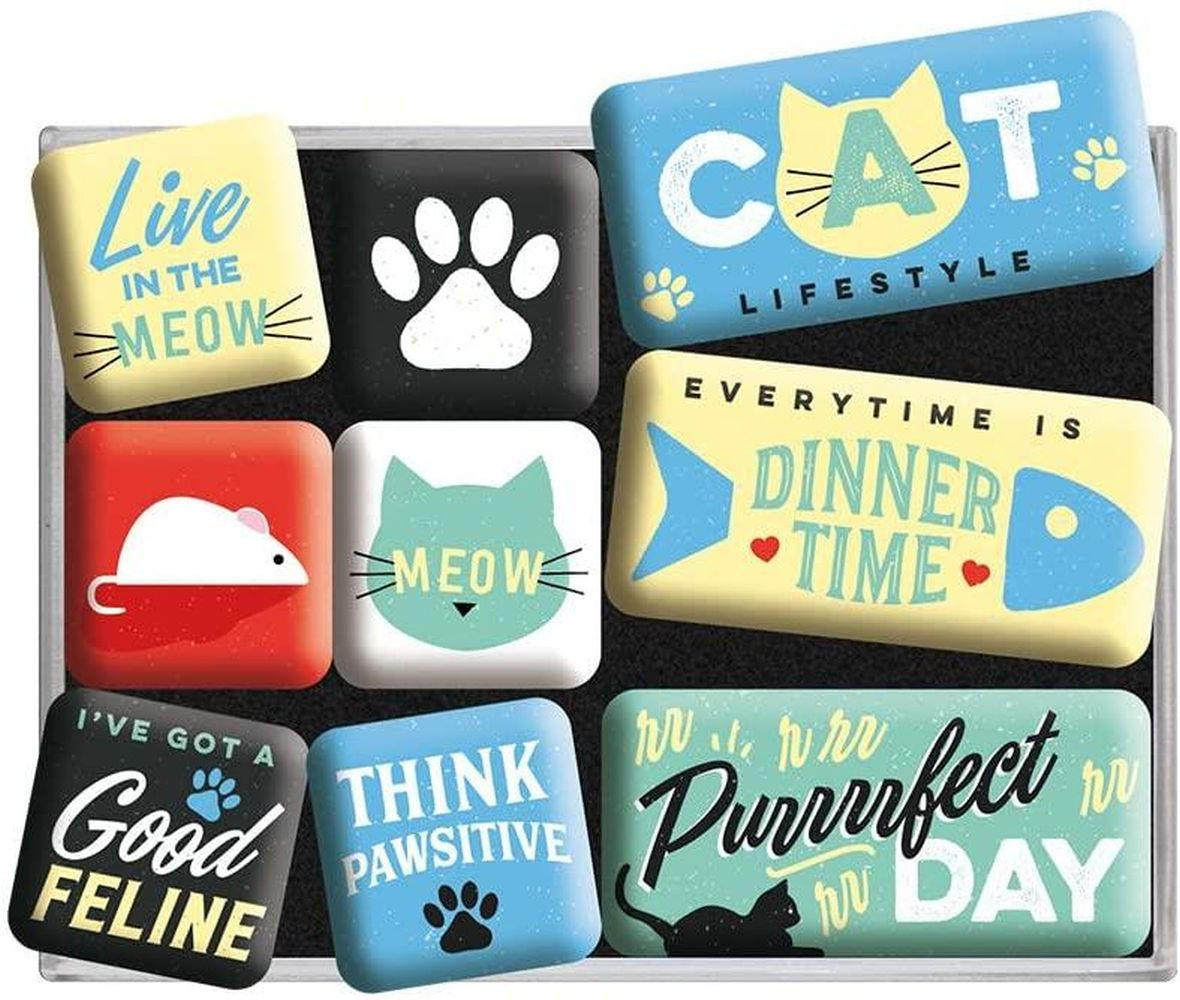 MAGNETSET 9-teilig Animal Club Cat Lifestyle - Multicolor, Metall (9/7/2cm) - Nostalgic-Art