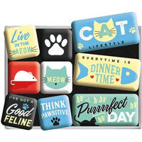 MAGNETSET 9-teilig Animal Club Cat Lifestyle - Multicolor, Metall (9/7/2cm) - Nostalgic-Art