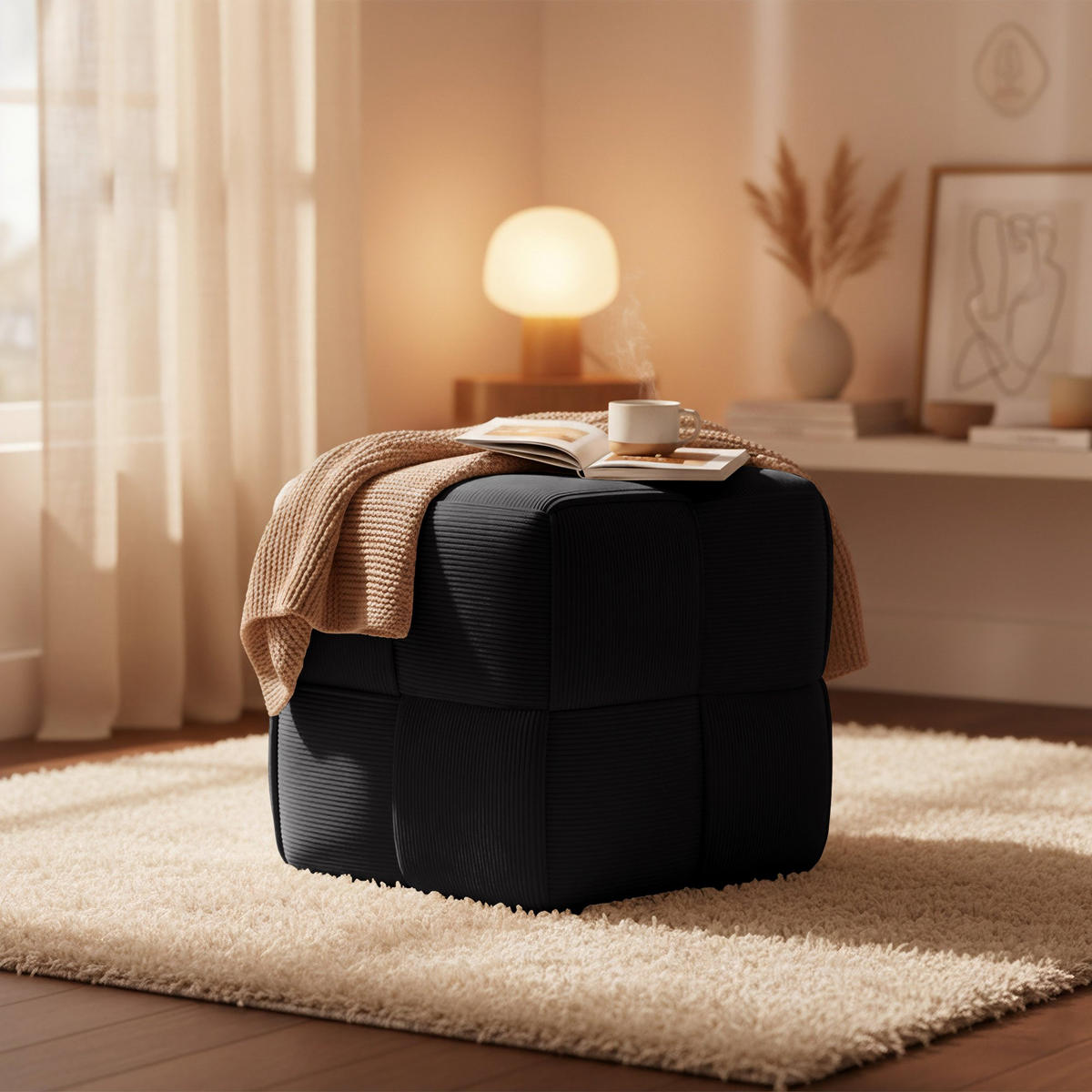 SITZWÜRFEL eckig 40/40/40 cm Cord Dunkelgrau - Dunkelgrau, Kunststoff/Textil (40/40/40cm) - CLP