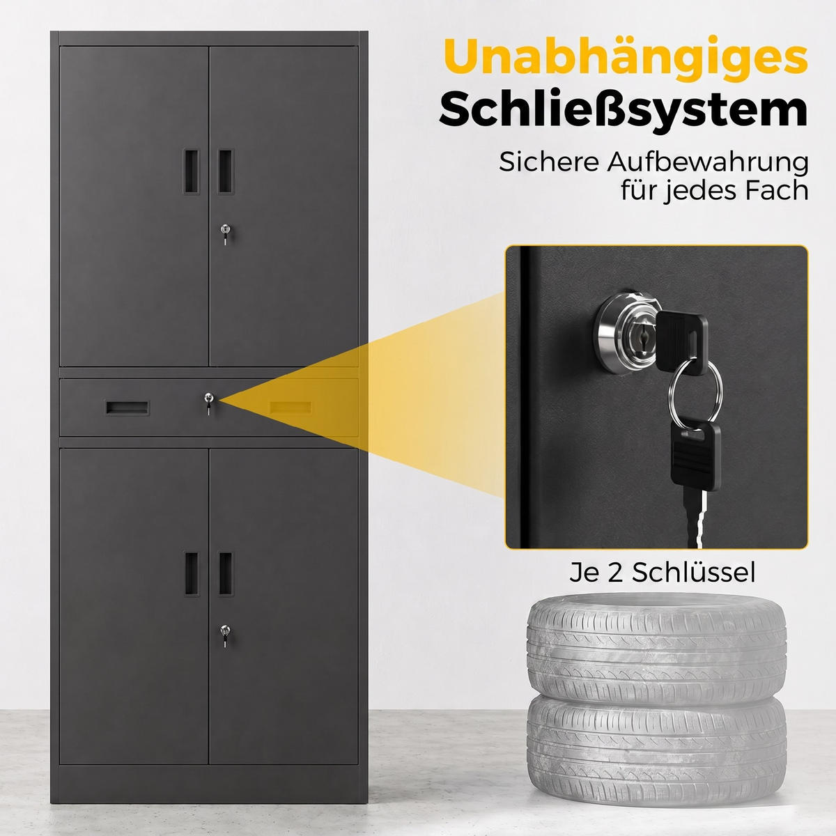 METALLSCHRANK Stahl Schwarz - Schwarz, Metall (40/180/75cm) - HOMCOM