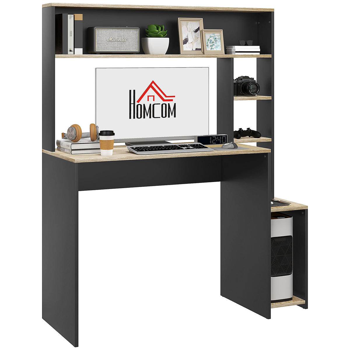 SCHREIBTISCH mit Regalen und PC-Halterung für das Homeoffice 114/45/138 cm - Grau, Holzwerkstoff (45/114/138cm) - PANGIVO