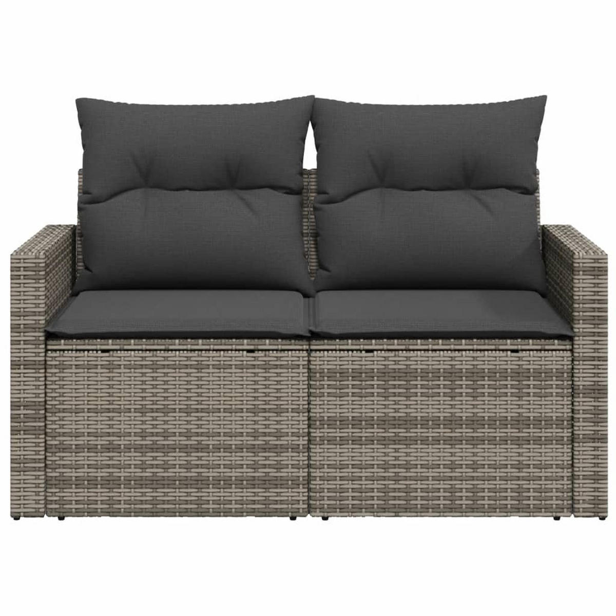 GARTENSOFA 2-Sitzer Mit Kissen Grau Poly Rattan - Grau, Kunststoff (124/69/62cm) - vidaXL