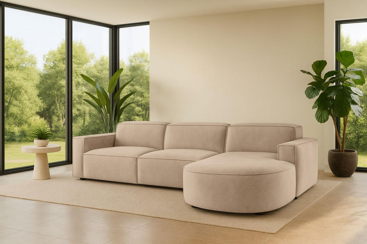 ECKSOFA Cursal Round L-Form, Stoff Salvador, Beige, Rechts - Beige, Holz (284/166cm) - Kaiser Möbel