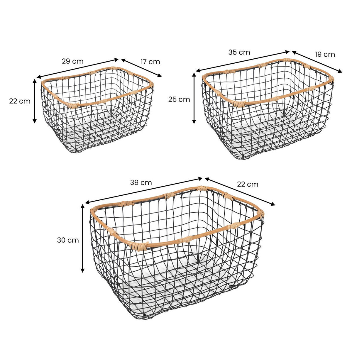 METALLKÖRBE JIMO - Schwarz, Metall (39/22/29cm) - IDIMEX