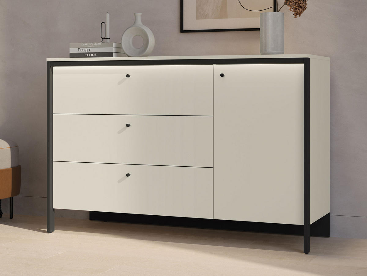 SIDEBOARD 1D3S Enna EN-04 - Sandfarben/Schwarz, Holzwerkstoff/Kunststoff (136/91/49cm) - MIRJAN24