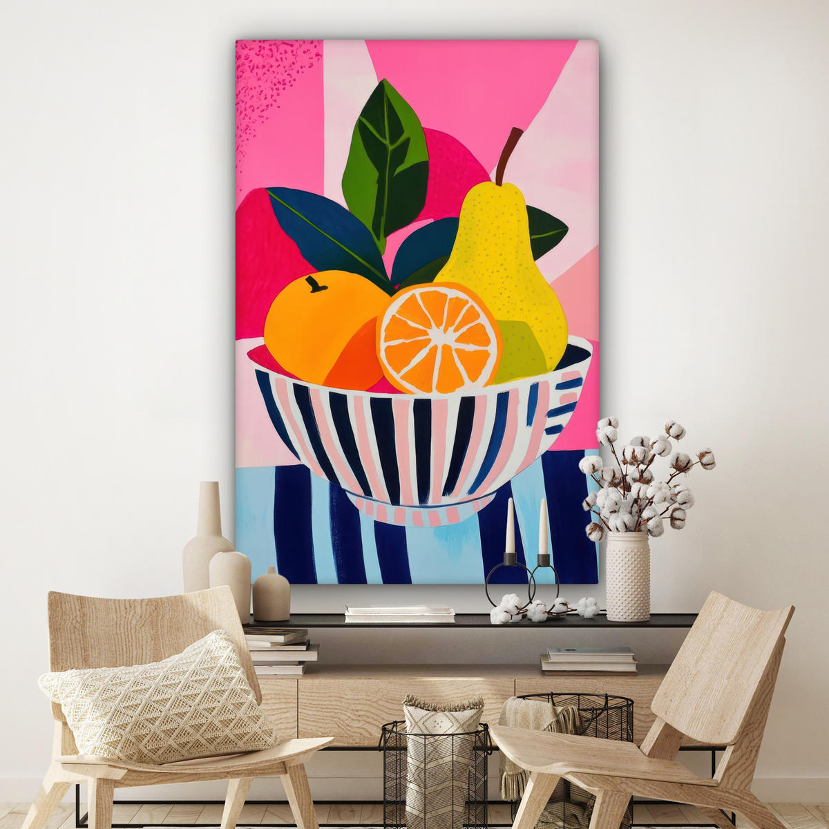 SLIKA NA PLATNU Apstraktno voće 90x140 cm - pink, tekstil (90/140cm) - MuchoWow