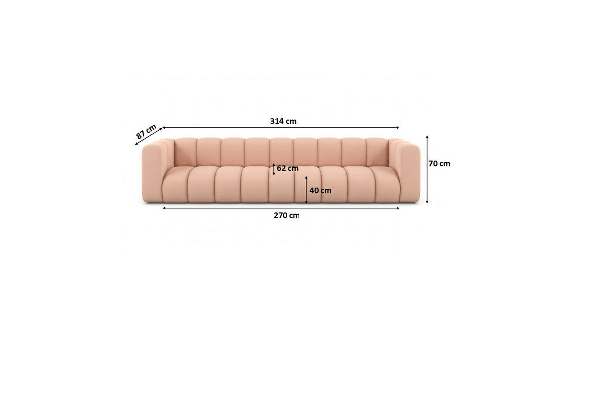 COUCH, Fünfsitzer-Sofa Grand, Veloursstoff Salvador, Rosa - Rosa, Holz (314/70/87cm) - Kaiser Möbel