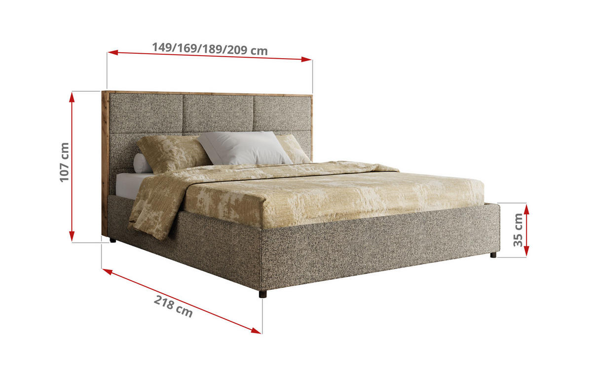 POLSTERBETT LERIO CLASSIC 160/200 - Grau Strukture - Schaum-Matratze - Grau, Textil (160/200cm) - MKS