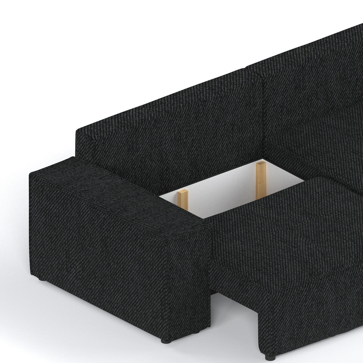 ECKSOFA CAVO mit Schlaffunktion Schwarz im Neve Stoff - Schwarz, Holz/Holzwerkstoff (255/148cm) - AltaBeds