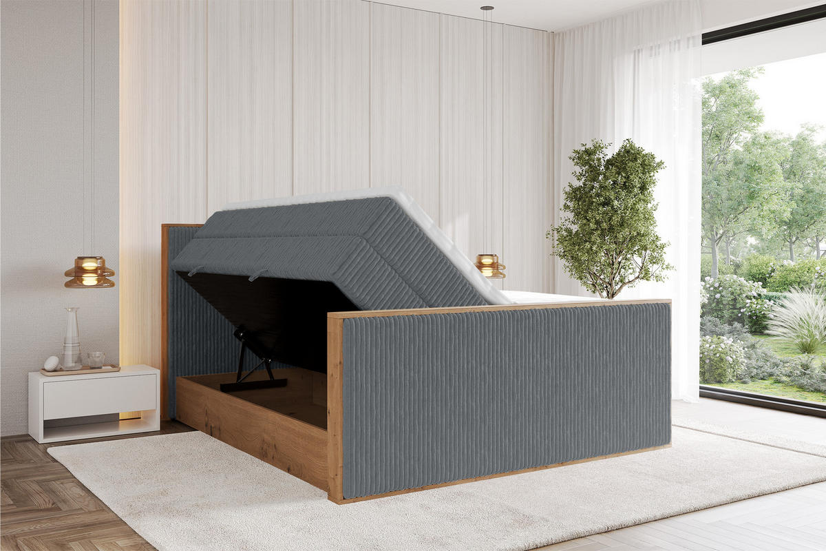 BOXSPRINGBETT LOLLI9 -Z-KING 200x200 - H3/H4 Dunkelgrau - Dunkelgrau, Holzwerkstoff (200/200cm) - ALTDECOR