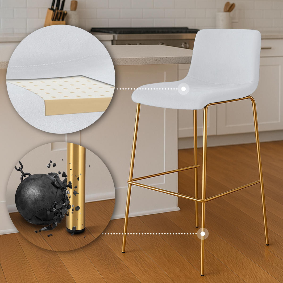 BARHOCKER Samt Creme - Goldfarben/Creme, Textil/Metall (43/100/48cm) - CLP