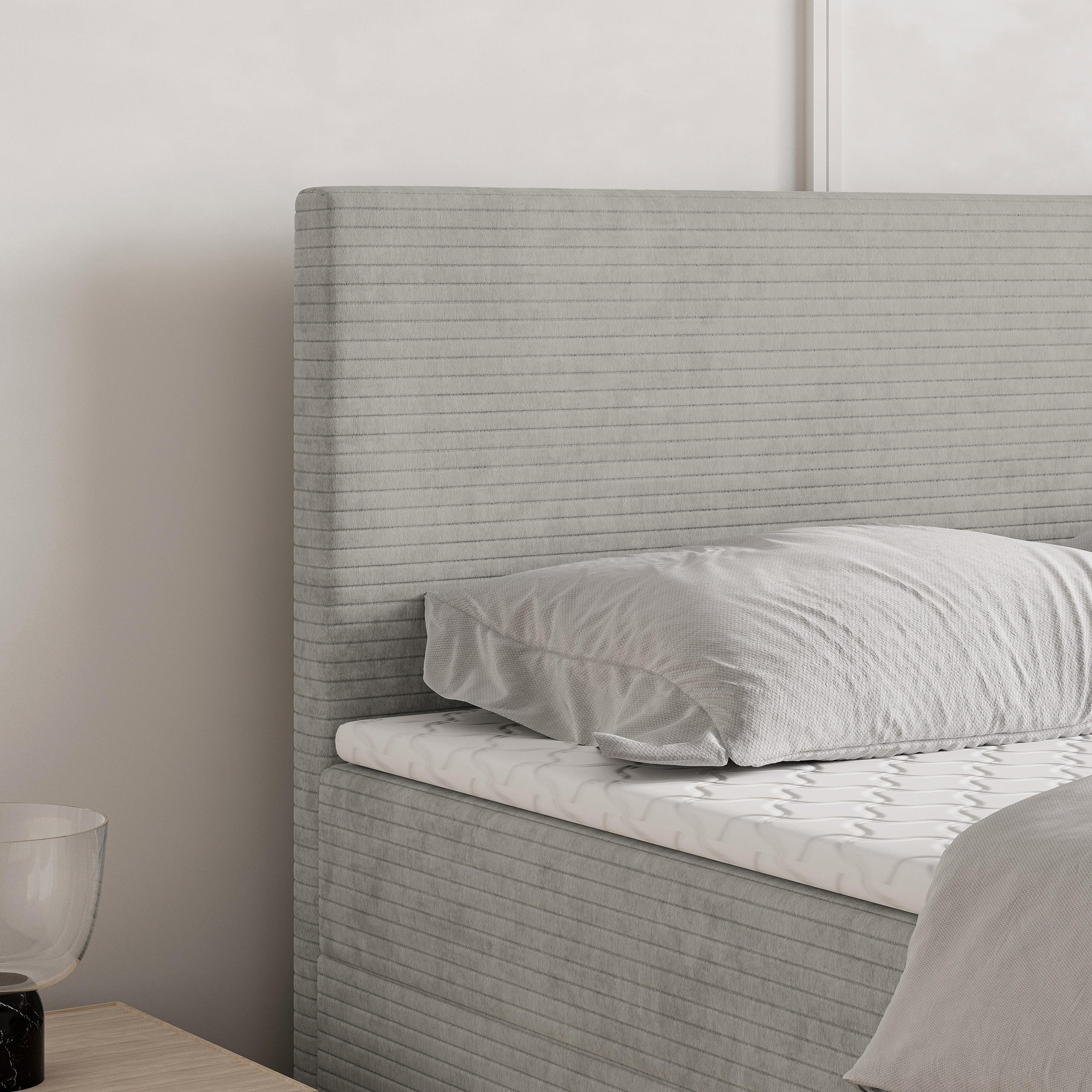 Thumbnail - Masseno Boxbett, Hellgrau, Holz, 160x200 cm, Schlafzimmer, Betten, Boxspringbetten