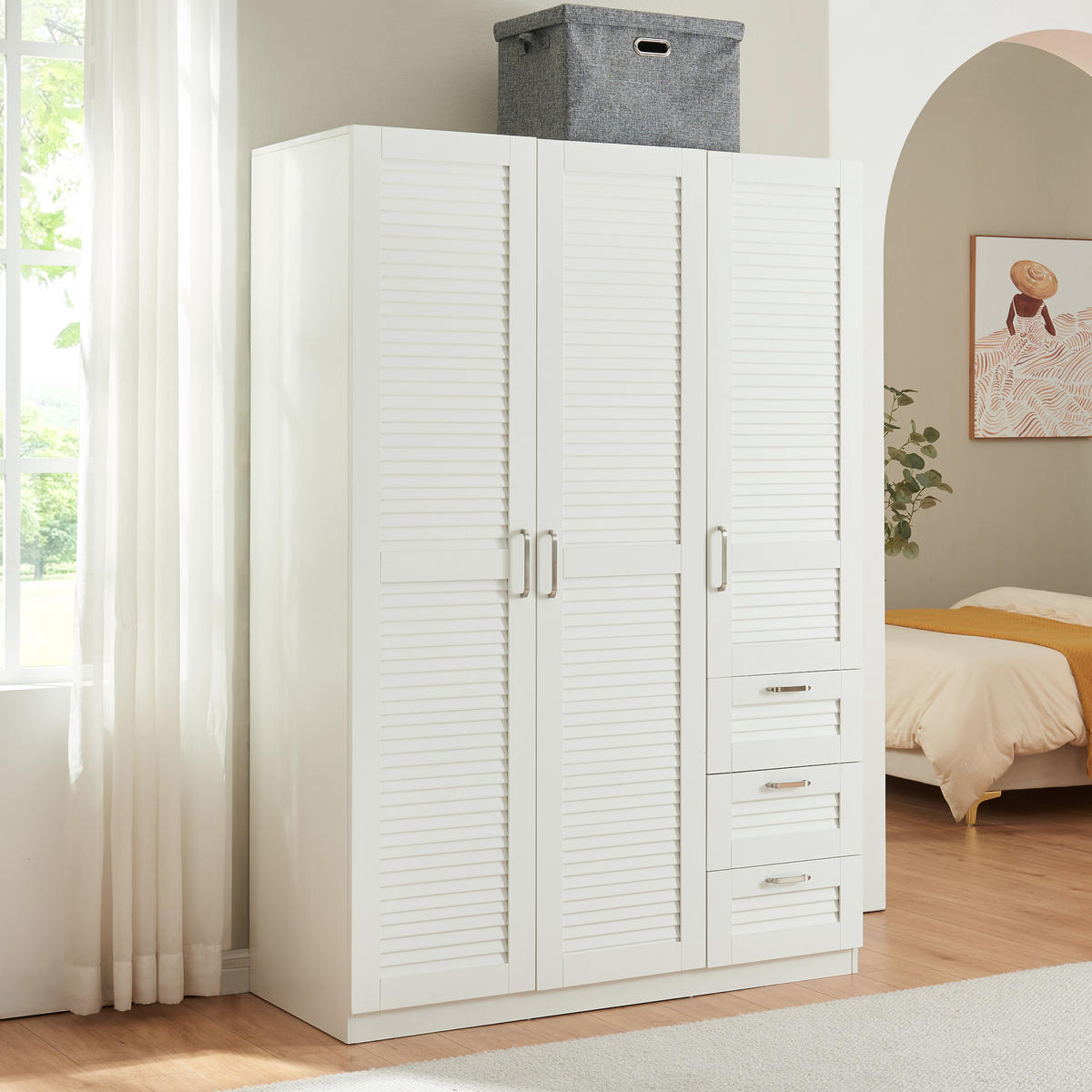 KLEIDERSCHRANK Finning - Weiß, Holzwerkstoff (120/176/52cm) - [en.casa]