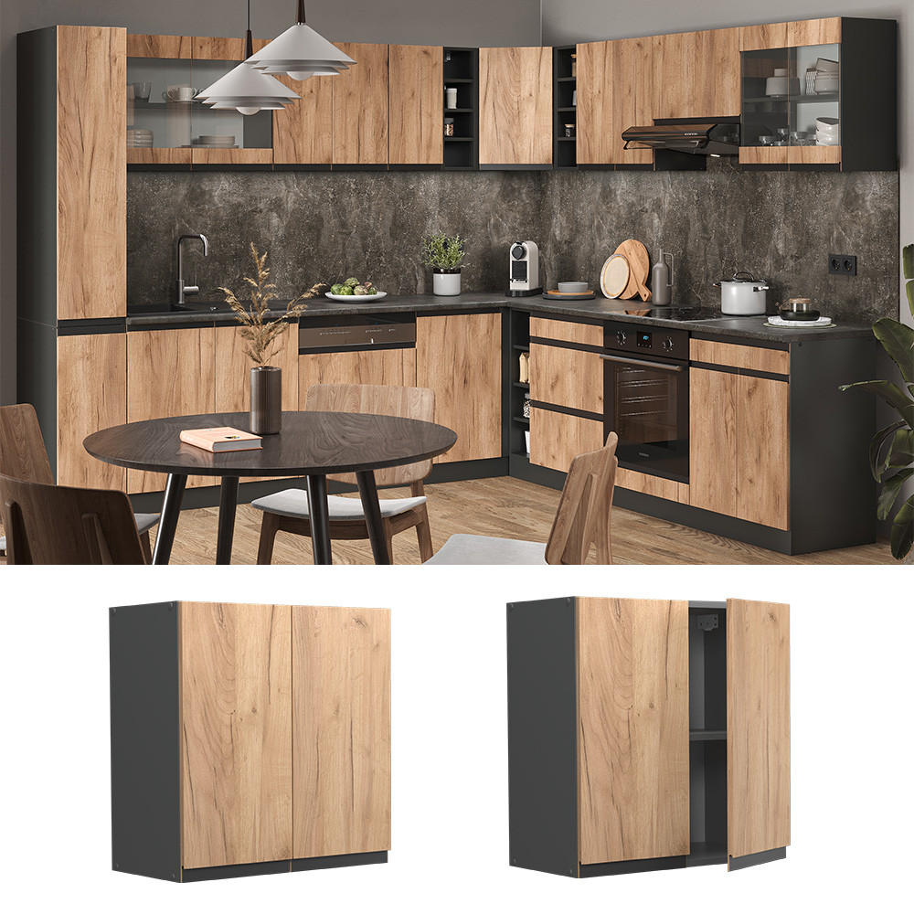 HÄNGESCHRANK R-Line Goldkraft Eiche 60 cm J-Shape - Anthrazit/Eiche Wotan, Holzwerkstoff (60/60/31cm) - Vicco