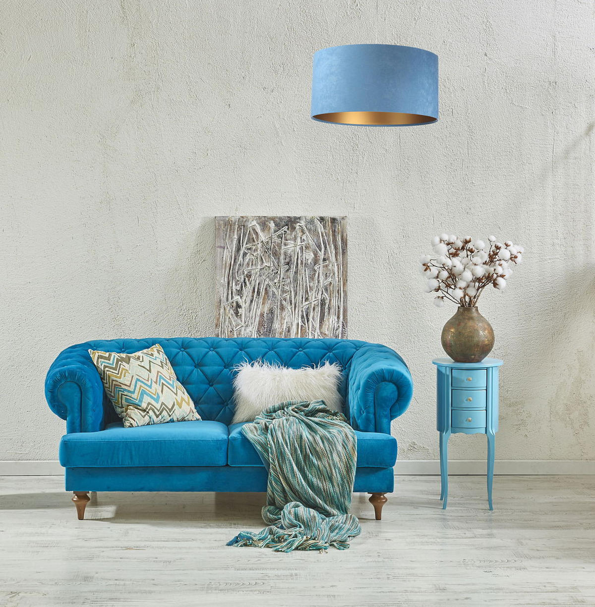 HÄNGELEUCHTE Blau 50/25 cm - Blau/Goldfarben, Kunststoff (50/0.8/25cm) - ONZENO