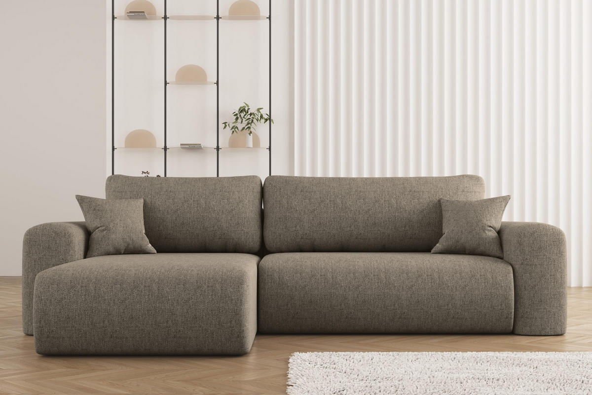 ECKSOFA Mit Schlaffunktion Und Bettkasten L-förmiges Sofa Capri Stoff Verita Links Dunkelbeige - Braun, Holz/Textil (145/272cm) - Kaiser Möbel