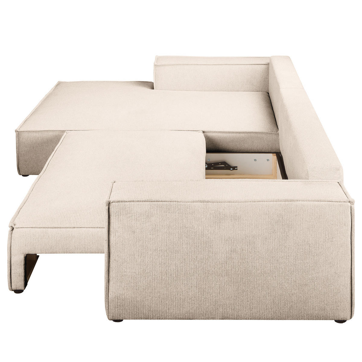 ECKSOFA mit Schlaffunktion - Longchair - Beige/Schwarz, Kunststoff/Textil (294/185cm) - home24