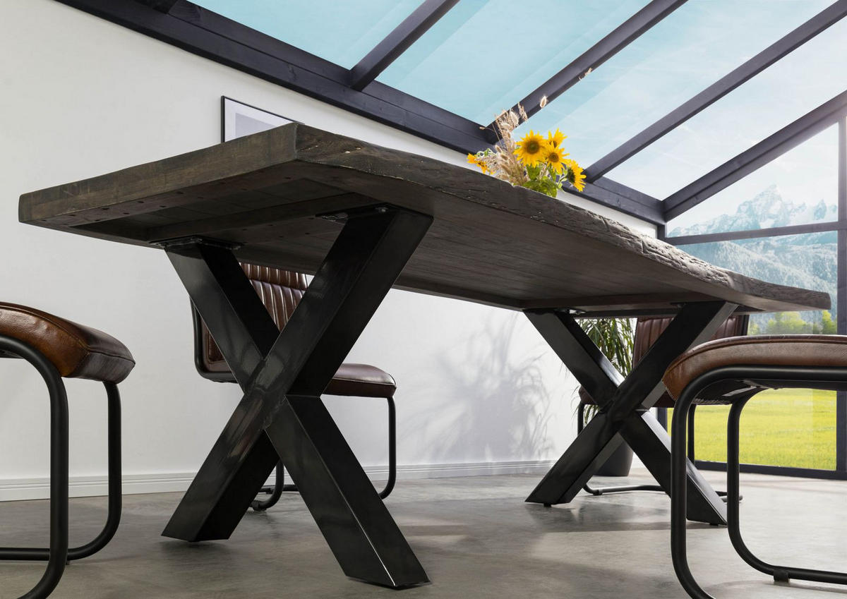BAUMTISCH Mango 240x100x77 grau lackiert / X-Beine anthrazit glänzend FREEFORM 5 - Grau, Holz (240/100/77cm) - Massivmoebel24