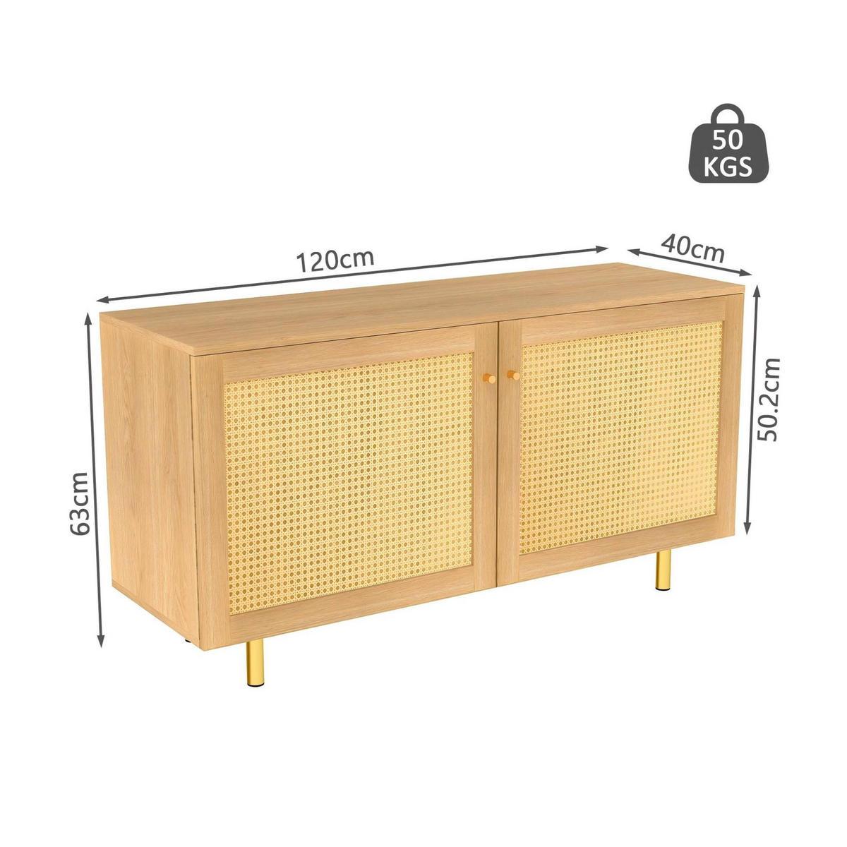 SIDEBOARD 120/40/63 cm aus MDF mit Rattangeflecht Natur - Naturfarben, Holzwerkstoff (120/63/40cm) - Modenvie