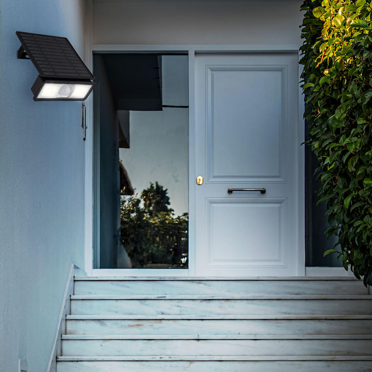 LED AUSSENLEUCHTE Solar Weiß Bewegungsmelder - Schwarz, Kunststoff (15/14.2/9cm) - Globo Lighting