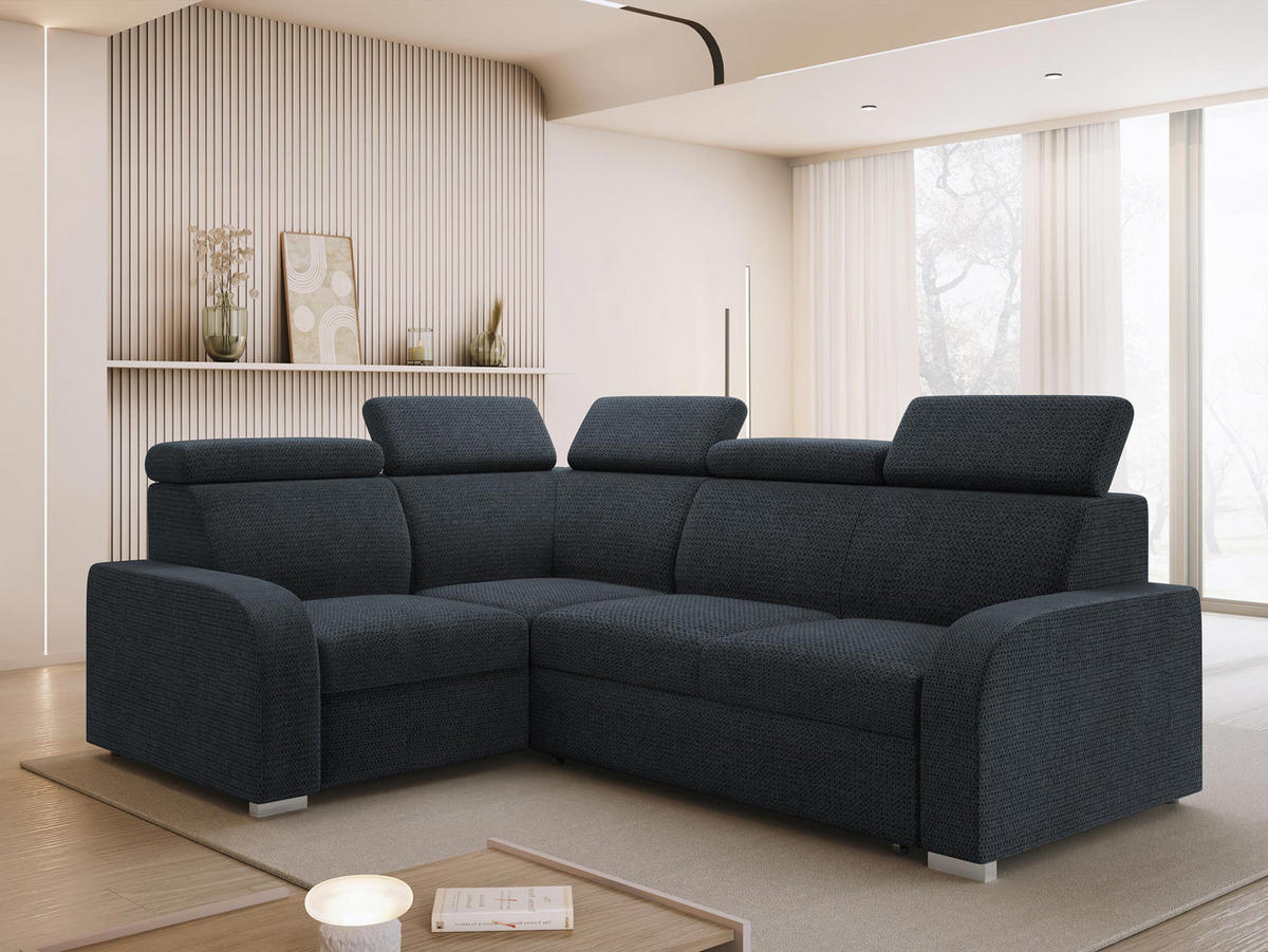 ECKSOFA Oslo 2rR1 80 - Silberfarben/Dunkelblau, Holz/Kunststoff (250/200cm) - MIRJAN24