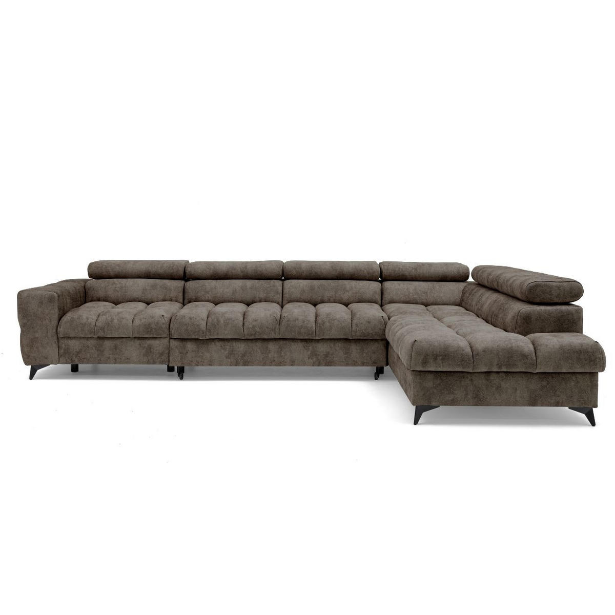 ECKSOFA PUDDING MAXI L Rechts mit Schlaffunktion 125x195 Velours Braun - Schwarz/Braun, Holz/Textil (203/350cm) - Muffo