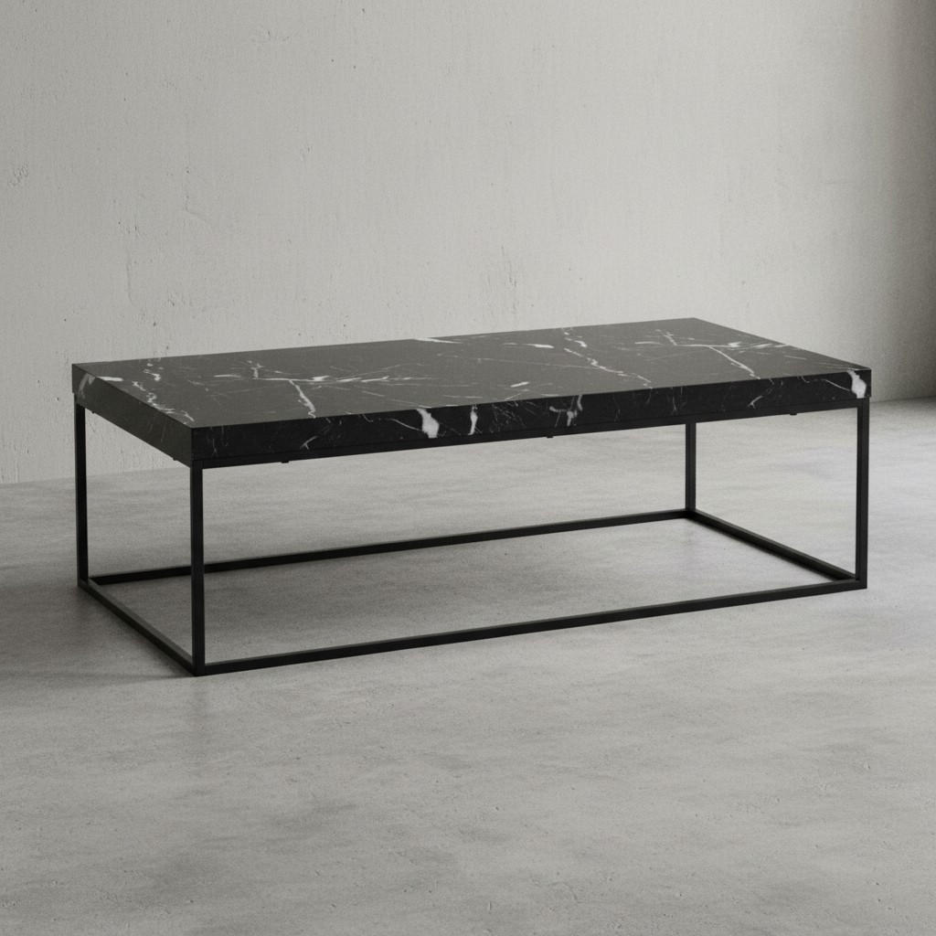 COUCHTISCH in Stein-Optik mit Metallbeinen, Modernes Design, Rechteckig, Groß, Schwarz 120x60x38 cm - Schwarz, Holzwerkstoff/Metall (60/120/38cm) - KADIMA DESIGN