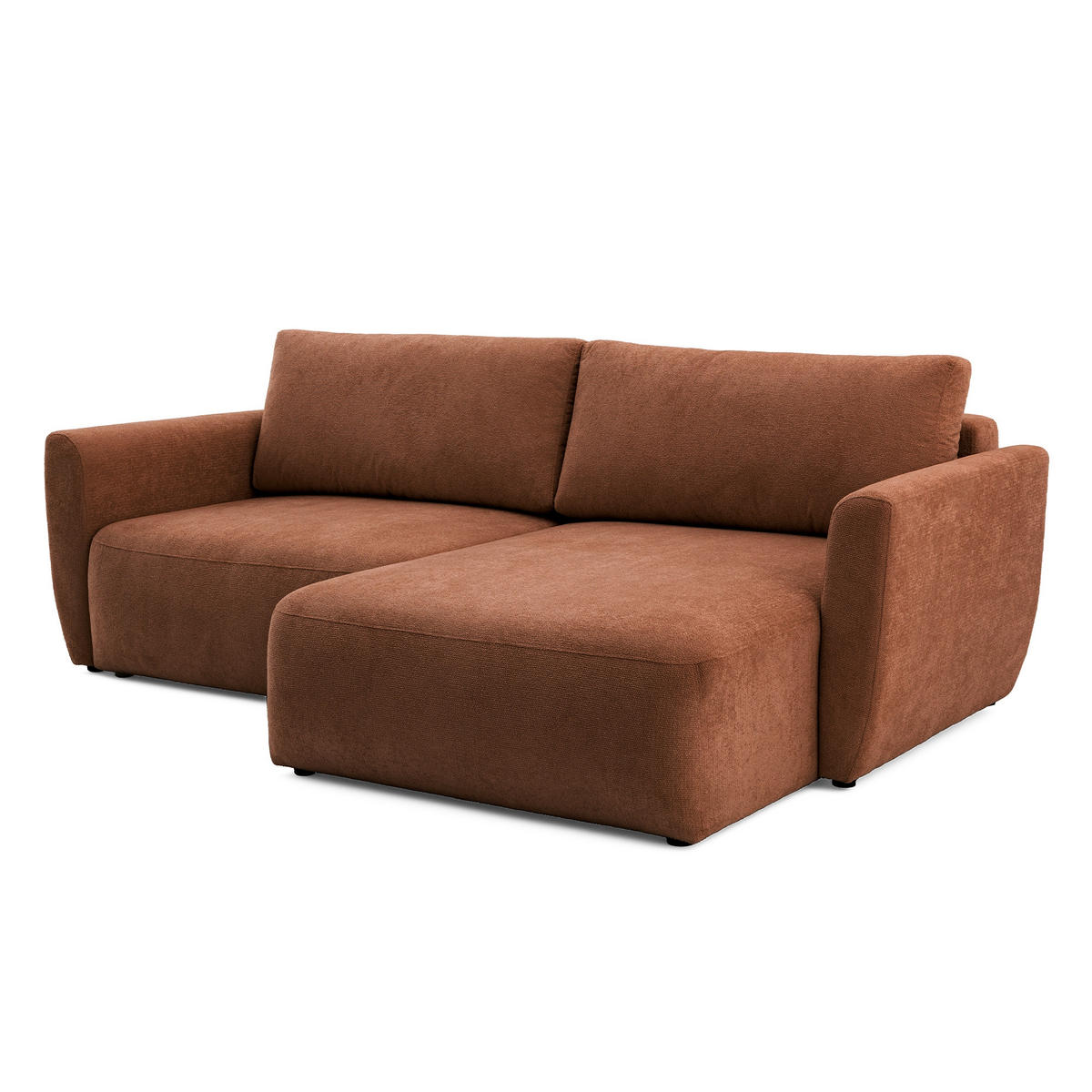 ECKSOFA BELLA L Rechts mit Schlaffunktion 140x205 Velours Rostbraun - Rostfarben/Schwarz, Holz/Kunststoff (165/230cm) - Muffo