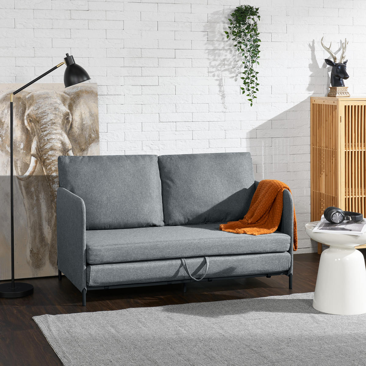 ROZKLÁDACÍ POHOVKA Soini - tmavě šedá, kov/textil (125/78/67cm) - [en.casa]