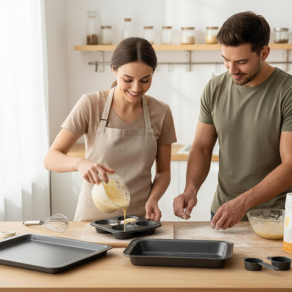 3-DIELNA sada na pečenie - antracitová, kov - Relaxdays