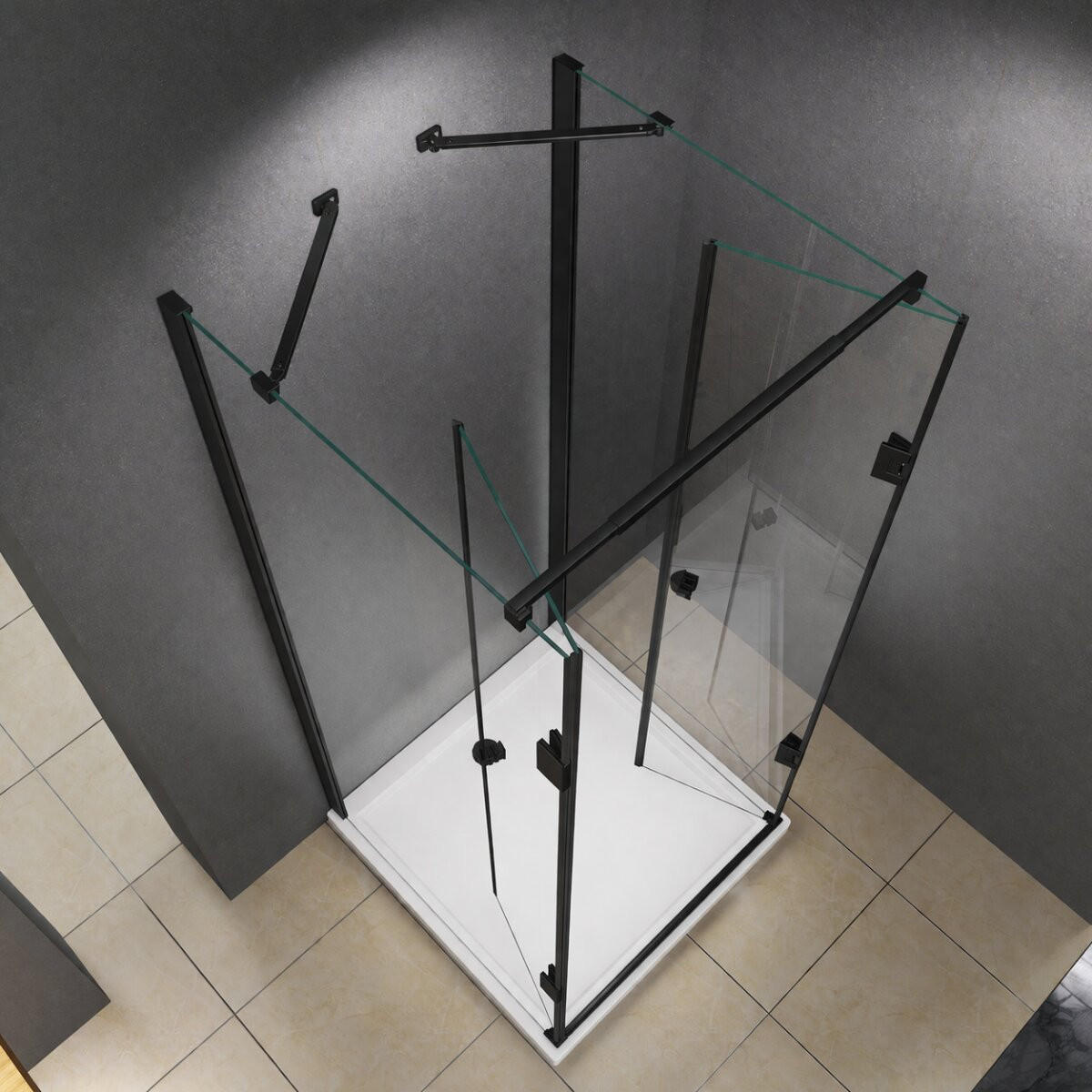 DUSCHKABINE Emma 80x100x80x180cm U-Form+DT- Schwarz - Schwarz, Glas (80/100/180cm) -  Glaswerk Westfalen