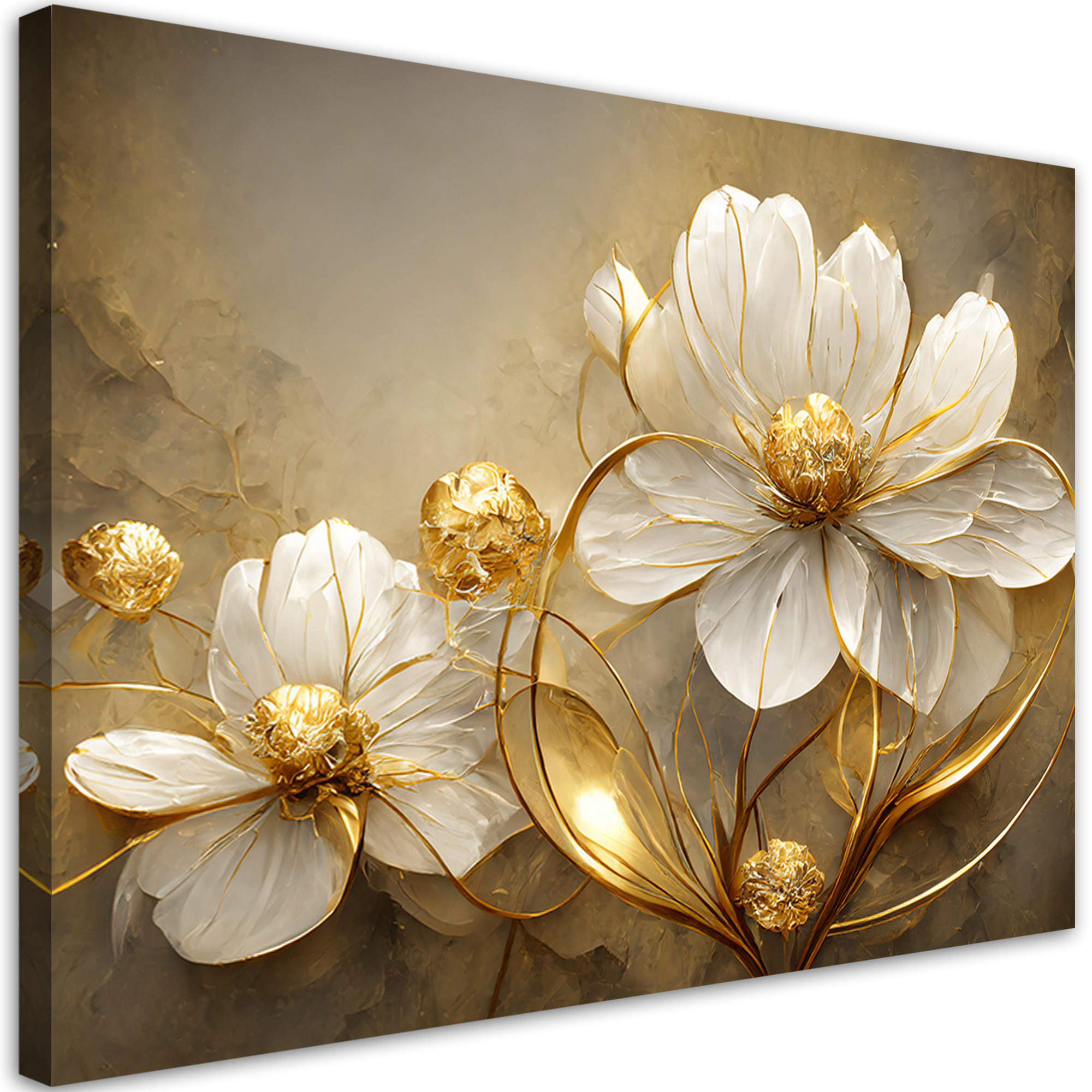 WANDBILD gold blumen abstrakt glamour - Goldfarben, Textil (60/40cm) - Feeby